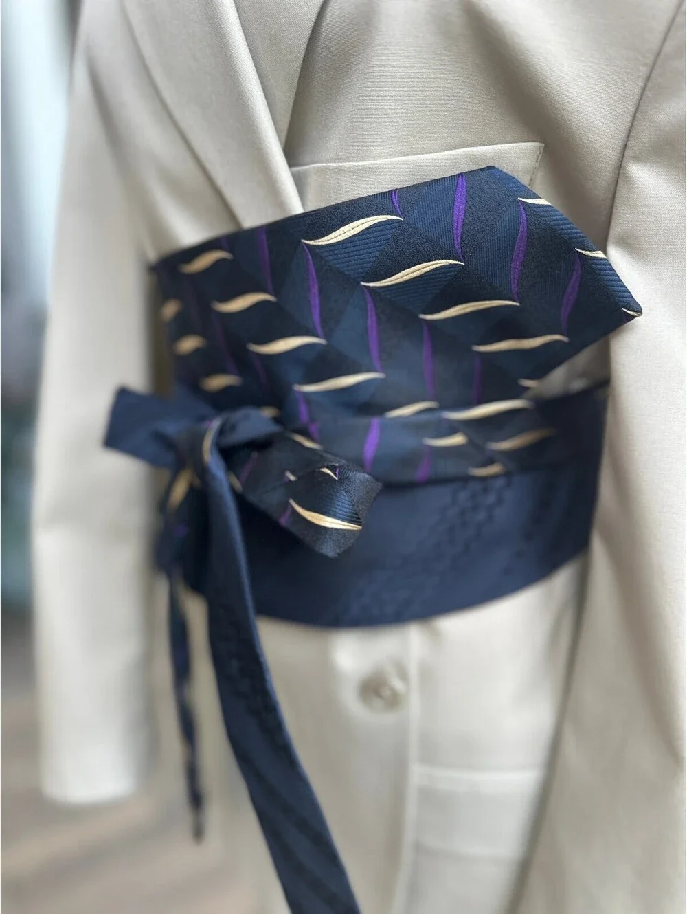 Upcycled Silk Necktie Obi Belt | Handmade Corset Style Belt | One-of-a-Kind | OS
